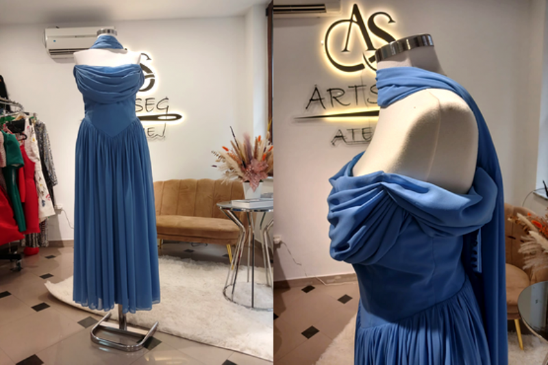 Fustan elegant Azure Drapé Dress nga Atelie ARTSEG, fustan blu elegant, ...